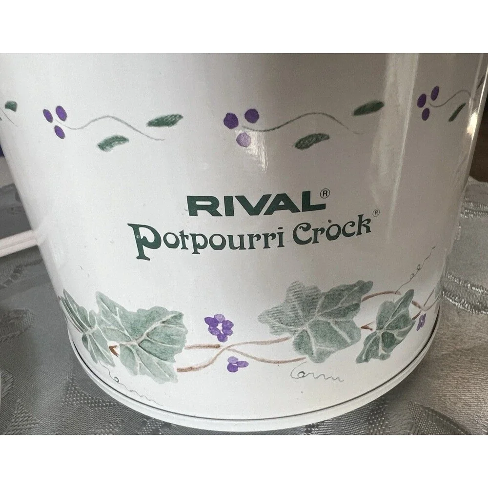Vintage Rival Potpourri Crock Model 3206 Electric Simmer Pot White Green Ivy